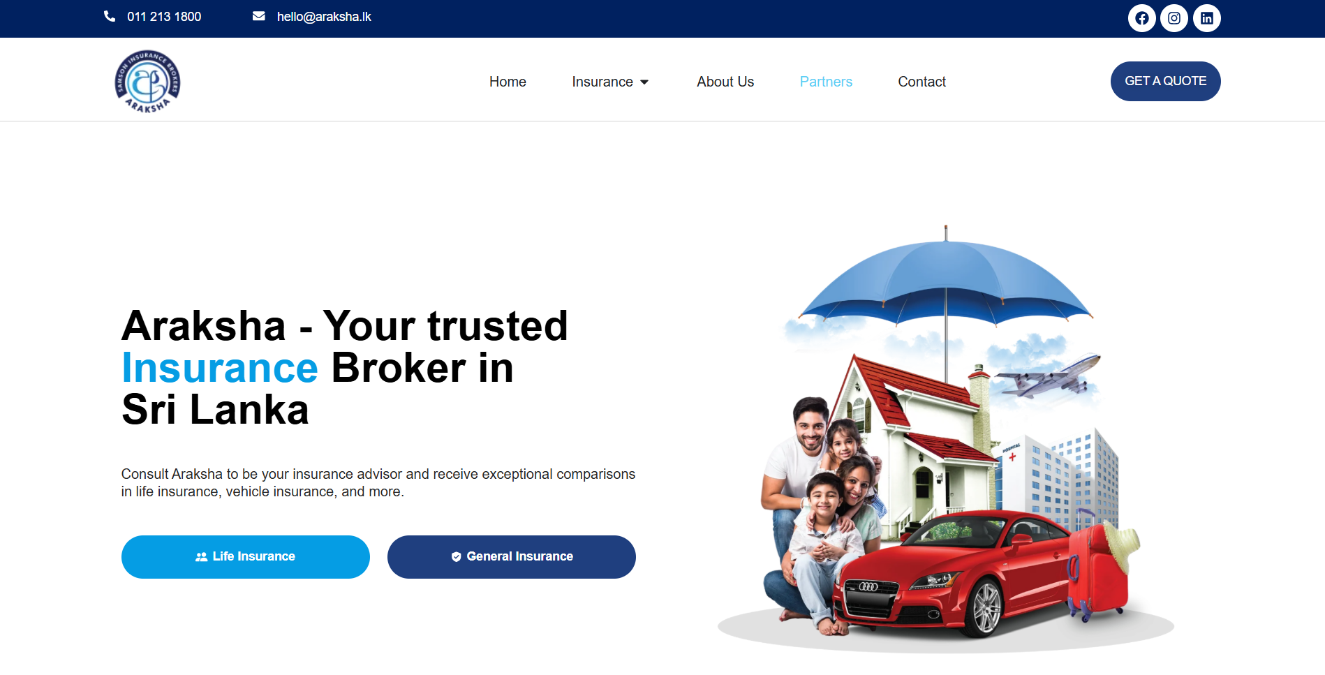 Araksha.lk website screenshot by D Tech, a web design company in Sri Lanka